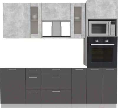 Кухонный гарнитур Интерлиния Мила 2.3 ВТ без столешницы (бетон/антрацит) - фото