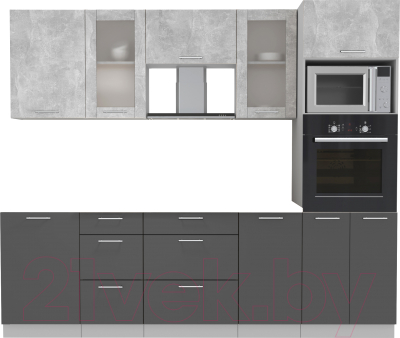 Кухонный гарнитур Интерлиния Мила 2.5 ВТ без столешницы (бетон/антрацит) - фото