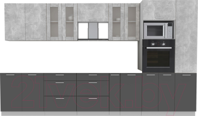 Кухонный гарнитур Интерлиния Мила 3.6 ВТ без столешницы (бетон/антрацит) - фото