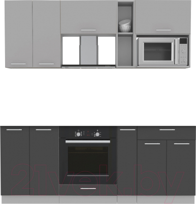 Кухонный гарнитур Интерлиния Мила 2.0 ВТ без столешницы (серебристый/антрацит) - фото