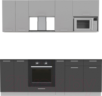 Кухонный гарнитур Интерлиния Мила 2.2 ВТ без столешницы (серебристый/антрацит) - фото