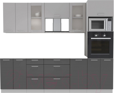 Кухонный гарнитур Интерлиния Мила 2.6 ВТ без столешницы (серебристый/антрацит) - фото