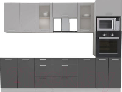 Кухонный гарнитур Интерлиния Мила 2.8 ВТ без столешницы (серебристый/антрацит) - фото