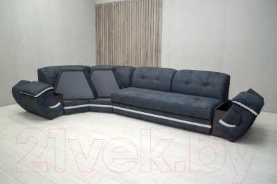 Диван угловой Петрамебель Браво левый (брабус 17 темно-серый велюр/брабус 15 светло-серый велюр)