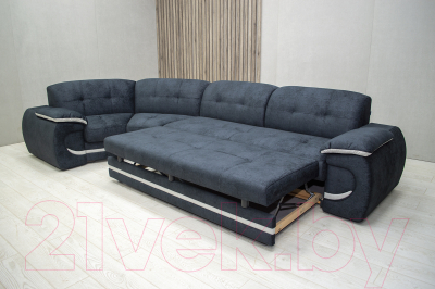 Диван угловой Петрамебель Браво левый (брабус 17 темно-серый велюр/брабус 15 светло-серый велюр)