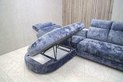 Диван угловой Петрамебель Браво комфорт левый (плюш стил светло-голубой велюр)