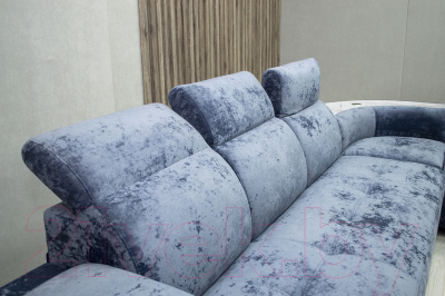 Диван угловой Петрамебель Браво комфорт правый с беспроводной зарядкой (плюш стил светло-голубой велюр)