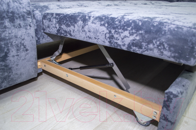 Диван угловой Петрамебель Браво комфорт правый с беспроводной зарядкой (плюш стил светло-голубой велюр)