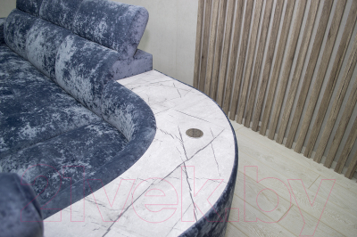 Диван угловой Петрамебель Браво комфорт правый с беспроводной зарядкой (плюш стил светло-голубой велюр)