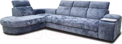 Диван угловой Петрамебель Браво комфорт левый с беспроводной зарядкой (плюш стил светло-голубой велюр) - фото