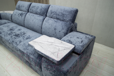 Диван угловой Петрамебель Браво комфорт левый с беспроводной зарядкой (плюш стил светло-голубой велюр)