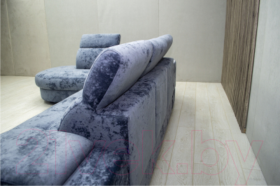 Диван угловой Петрамебель Браво комфорт левый с беспроводной зарядкой (плюш стил светло-голубой велюр)