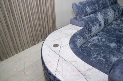 Диван угловой Петрамебель Браво комфорт левый с беспроводной зарядкой (плюш стил светло-голубой велюр)