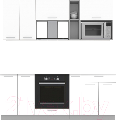 Кухонный гарнитур Интерлиния Мила 2.0 ВТ без столешницы (белый платинум/белый платинум) - фото