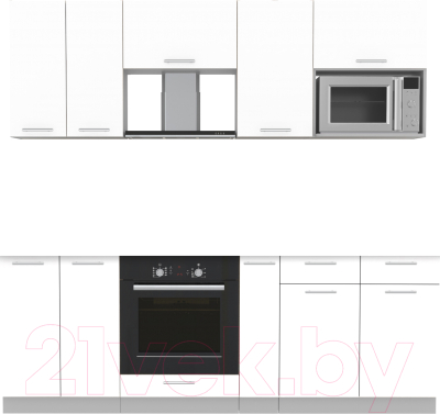 Кухонный гарнитур Интерлиния Мила 2.2 ВТ без столешницы (белый платинум/белый платинум) - фото