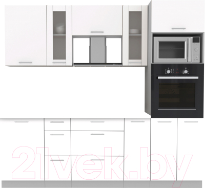 Кухонный гарнитур Интерлиния Мила 2.3 ВТ без столешницы (белый платинум/белый платинум) - фото