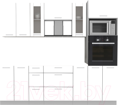 Кухонный гарнитур Интерлиния Мила 2.4 ВТ без столешницы (белый платинум/белый платинум) - фото