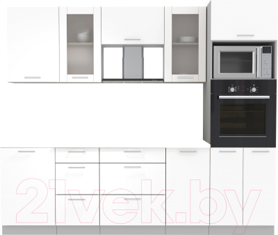 Кухонный гарнитур Интерлиния Мила 2.5 ВТ без столешницы (белый платинум/белый платинум) - фото