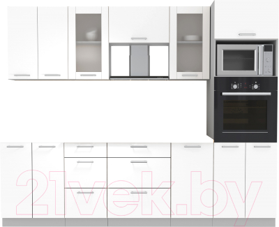 Кухонный гарнитур Интерлиния Мила 2.6 ВТ без столешницы (белый платинум/белый платинум) - фото