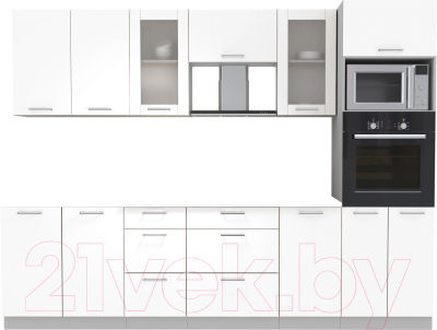 Кухонный гарнитур Интерлиния Мила 2.8 ВТ без столешницы (белый платинум/белый платинум) - фото