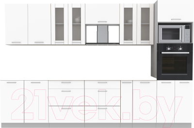 Кухонный гарнитур Интерлиния Мила 3.2 ВТ без столешницы (белый платинум/белый платинум) - фото