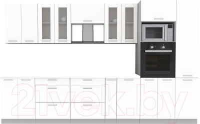 Кухонный гарнитур Интерлиния Мила 3.4 ВТ без столешницы (белый платинум/белый платинум) - фото