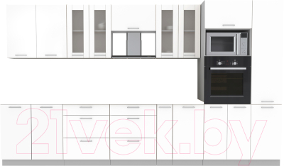 Кухонный гарнитур Интерлиния Мила 3.6 ВТ без столешницы (белый платинум/белый платинум) - фото