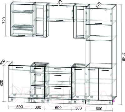 Кухонный гарнитур Интерлиния Мила 2.3 ВТ без столешницы (серебристый/бетон)