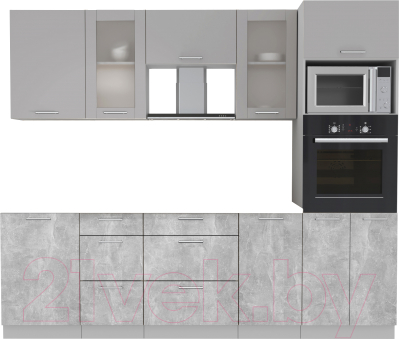 Кухонный гарнитур Интерлиния Мила 2.5 ВТ без столешницы (серебристый/бетон) - фото