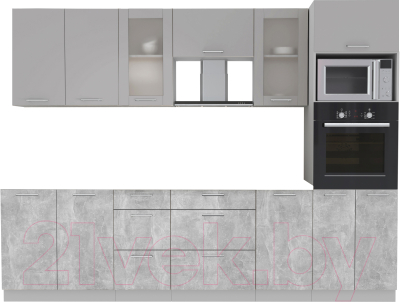 Кухонный гарнитур Интерлиния Мила 2.8 ВТ без столешницы (серебристый/бетон) - фото