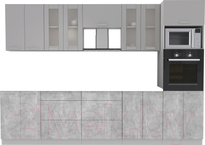 Кухонный гарнитур Интерлиния Мила 3.0 ВТ без столешницы (серебристый/бетон) - фото