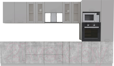 Кухонный гарнитур Интерлиния Мила 3.6 ВТ без столешницы (серебристый/бетон) - фото