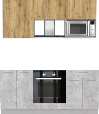 Кухонный гарнитур Интерлиния Мила 1.8 ВТ без столешницы (дуб золотой/бетон) - фото