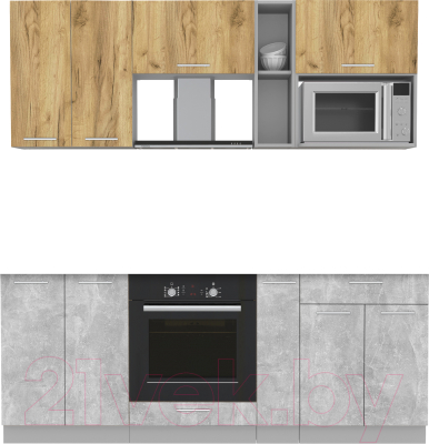 Кухонный гарнитур Интерлиния Мила 2.0 ВТ без столешницы (дуб золотой/бетон) - фото