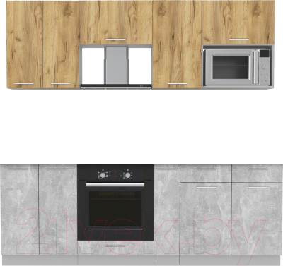 Кухонный гарнитур Интерлиния Мила 2.2 ВТ без столешницы (дуб золотой/бетон) - фото