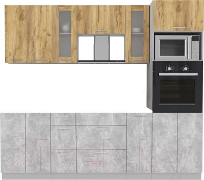 Кухонный гарнитур Интерлиния Мила 2.4 ВТ без столешницы (дуб золотой/бетон) - фото
