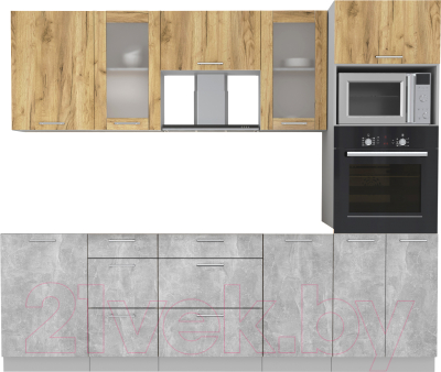 Кухонный гарнитур Интерлиния Мила 2.5 ВТ без столешницы (дуб золотой/бетон) - фото