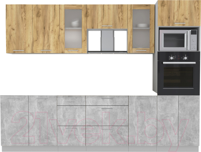 Кухонный гарнитур Интерлиния Мила 2.8 ВТ без столешницы (дуб золотой/бетон) - фото