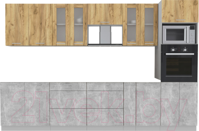 Кухонный гарнитур Интерлиния Мила 3.2 ВТ без столешницы (дуб золотой/бетон) - фото