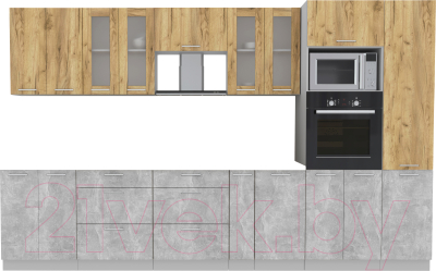 Кухонный гарнитур Интерлиния Мила 3.4 ВТ без столешницы (дуб золотой/бетон) - фото