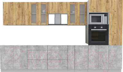 Кухонный гарнитур Интерлиния Мила 3.6 ВТ без столешницы (дуб золотой/бетон) - фото