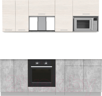 Кухонный гарнитур Интерлиния Мила 2.2 ВТ без столешницы (вудлайн кремовый/бетон) - фото