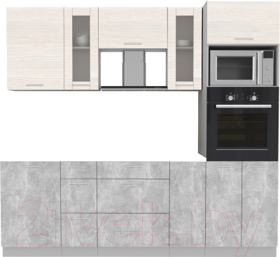 Кухонный гарнитур Интерлиния Мила 2.3 ВТ без столешницы (вудлайн кремовый/бетон) - фото