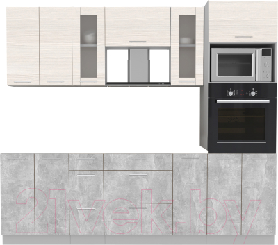 Кухонный гарнитур Интерлиния Мила 2.4 ВТ без столешницы (вудлайн кремовый/бетон) - фото