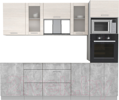Кухонный гарнитур Интерлиния Мила 2.5 ВТ без столешницы (вудлайн кремовый/бетон) - фото