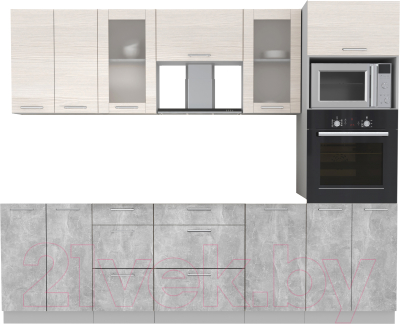 Кухонный гарнитур Интерлиния Мила 2.6 ВТ без столешницы (вудлайн кремовый/бетон) - фото