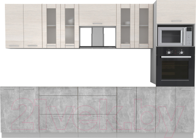 Кухонный гарнитур Интерлиния Мила 3.0 ВТ без столешницы (вудлайн кремовый/бетон) - фото