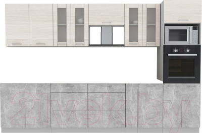 Кухонный гарнитур Интерлиния Мила 3.2 ВТ без столешницы (вудлайн кремовый/бетон) - фото