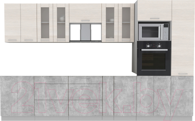 Кухонный гарнитур Интерлиния Мила 3.4 ВТ без столешницы (вудлайн кремовый/бетон) - фото