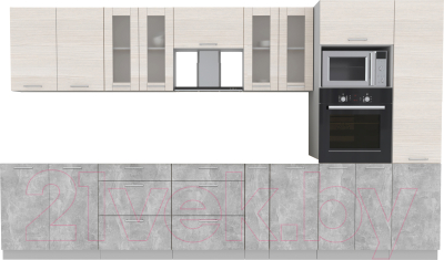 Кухонный гарнитур Интерлиния Мила 3.6 ВТ без столешницы (вудлайн кремовый/бетон) - фото